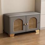 Banc d'entrée cubique en bois rembourré avec portes