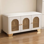 Banc d'entrée cubique en bois rembourré avec portes