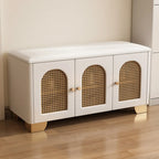 Banc d'entrée cubique en bois rembourré avec portes