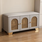 Banc d'entrée cubique en bois rembourré avec portes
