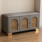 Banc d'entrée cubique en bois rembourré avec portes