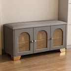 Banc d'entrée cubique en bois rembourré avec portes