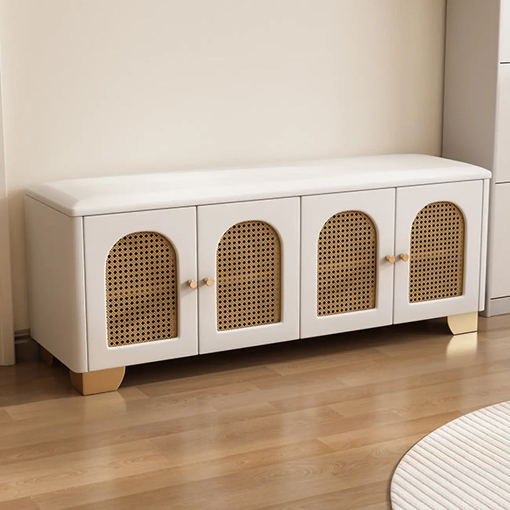 Banc d'entrée cubique en bois rembourré avec portes