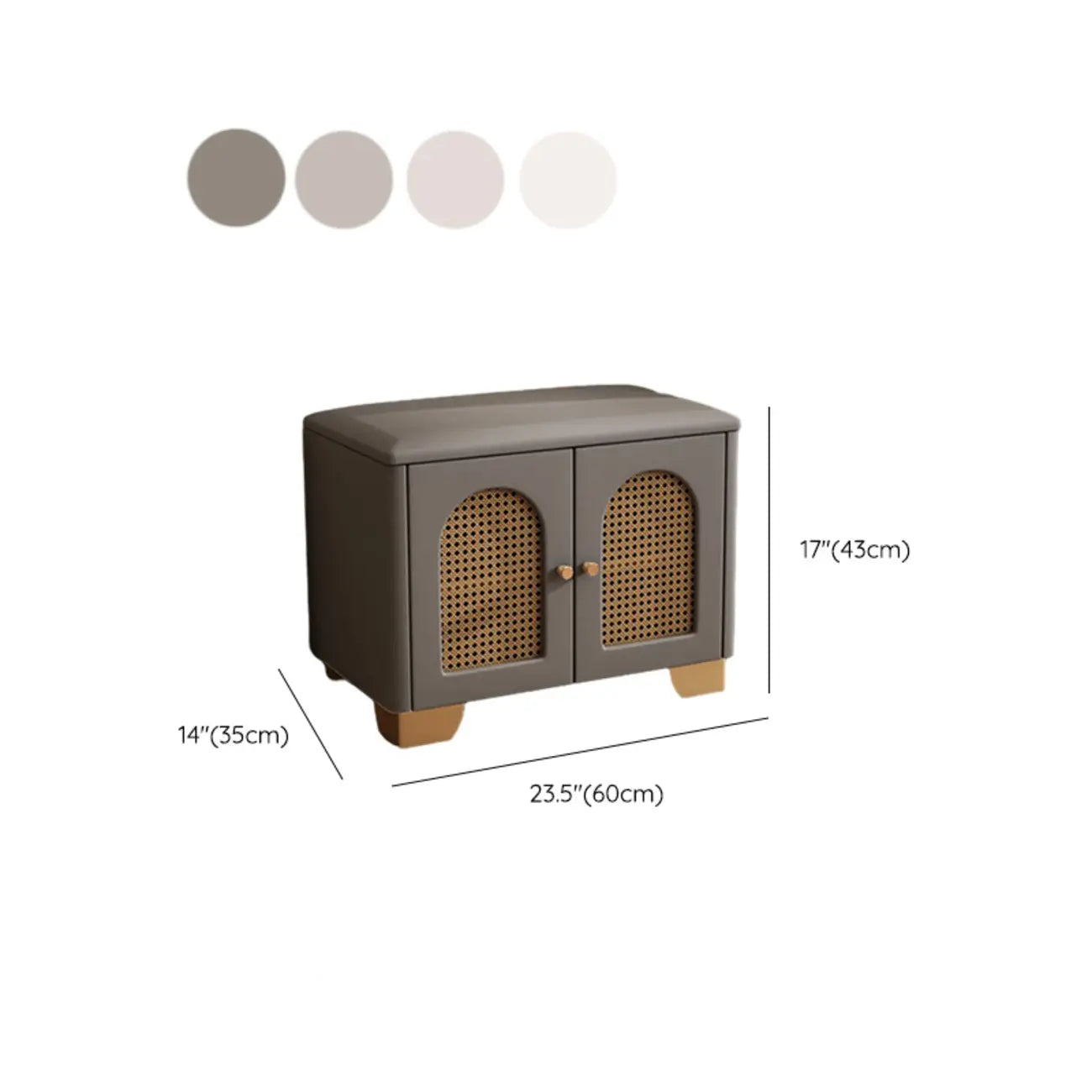 Banc d'entrée cubique en bois rembourré avec portes