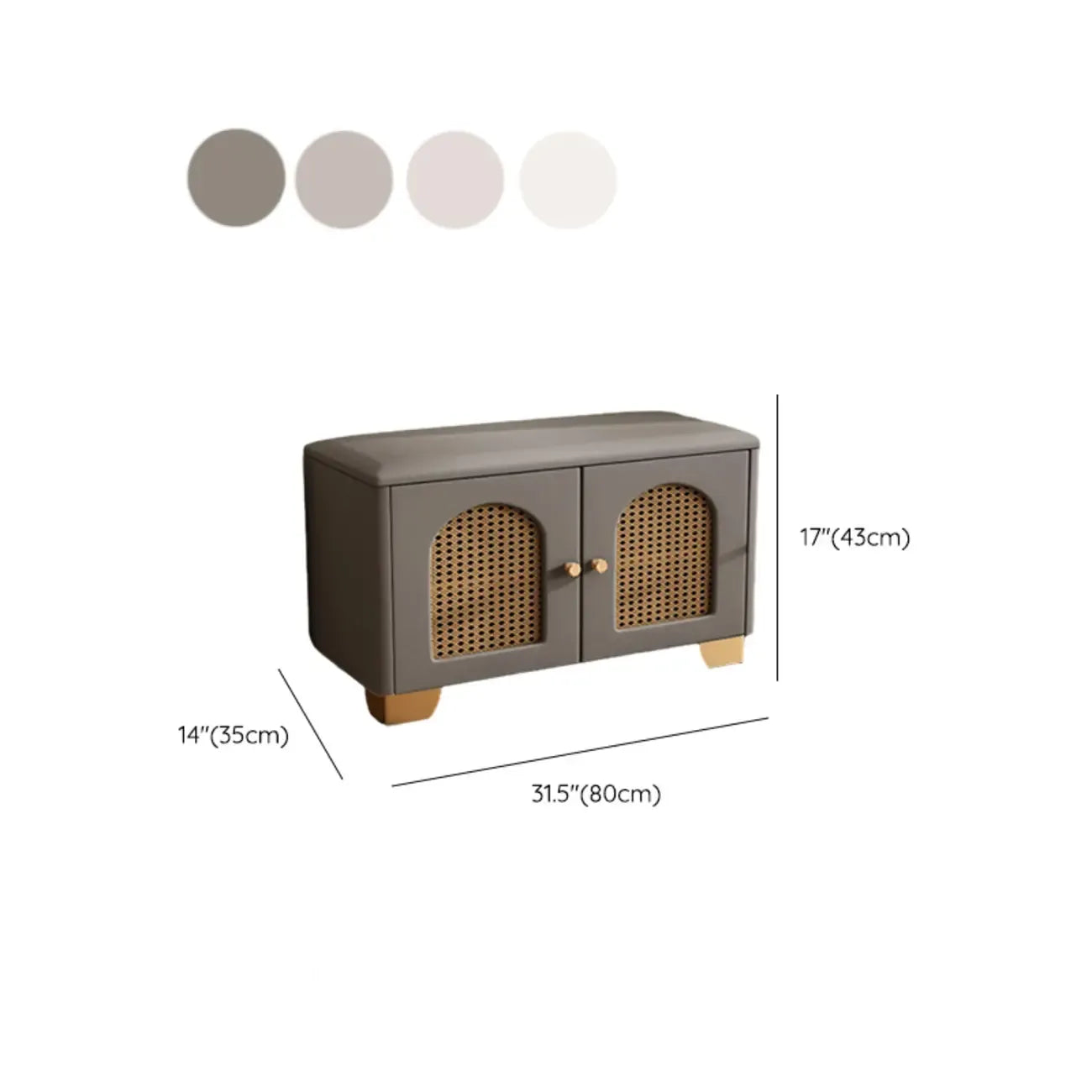 Banc d'entrée cubique en bois rembourré avec portes
