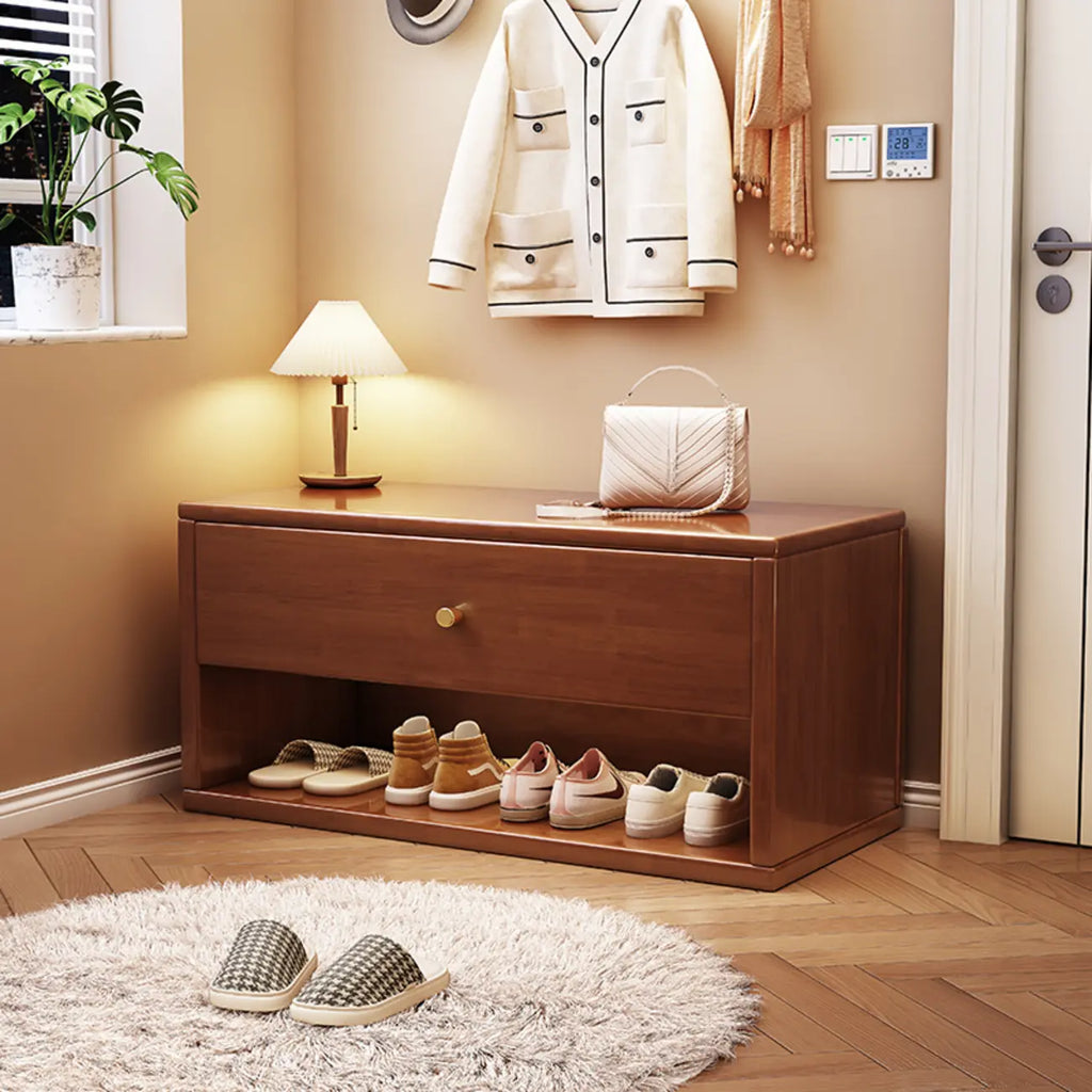 Banc d'entrée compact en noyer avec tiroir