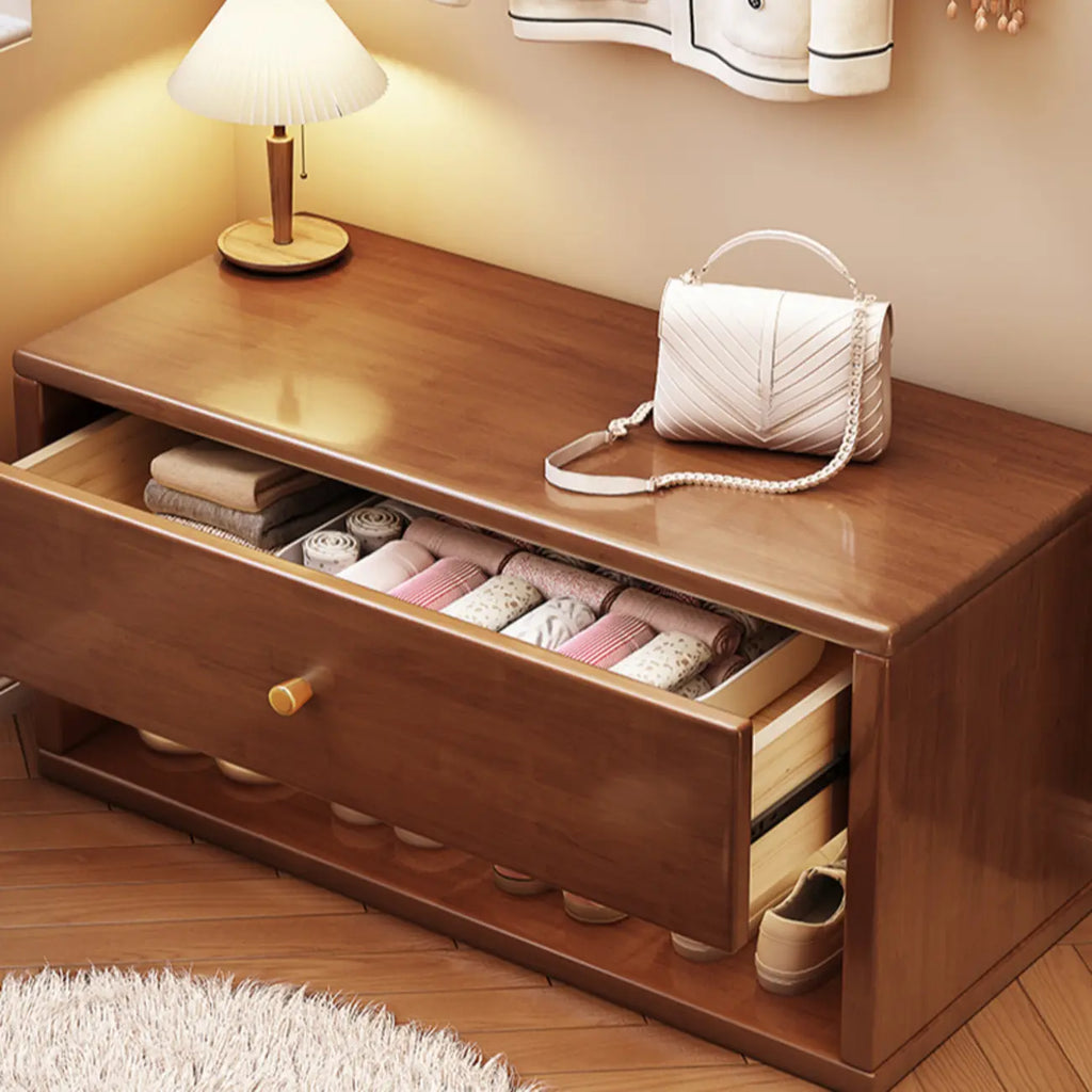 Banc d'entrée compact en noyer avec tiroir