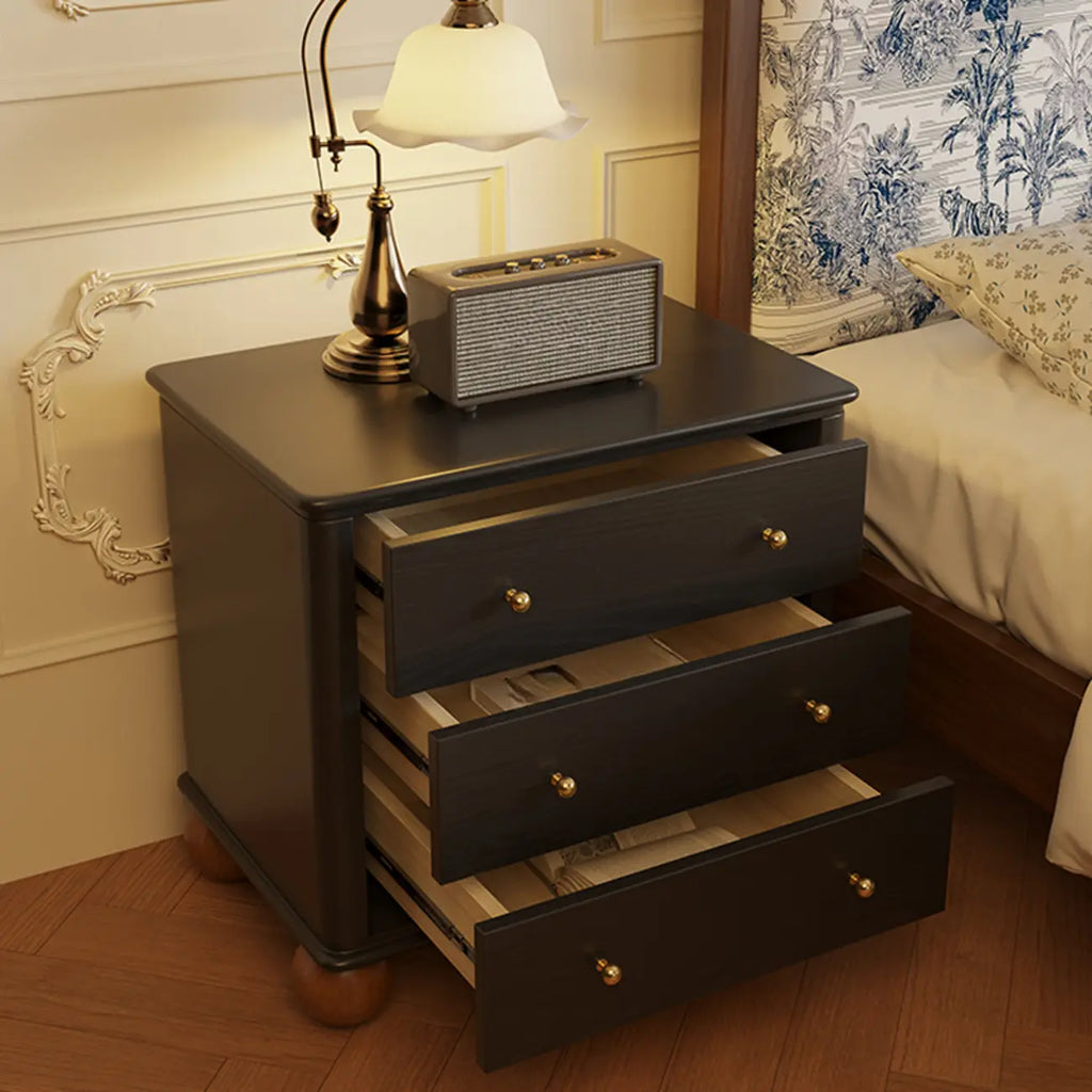 Table de chevet spacieuse à 3 tiroirs en bois noir avec rangement intégré