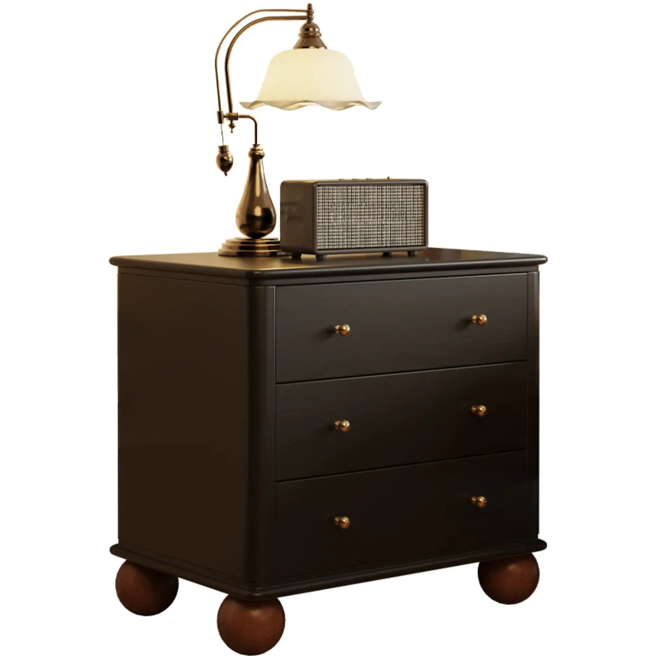 Table de chevet spacieuse à 3 tiroirs en bois noir avec rangement intégré