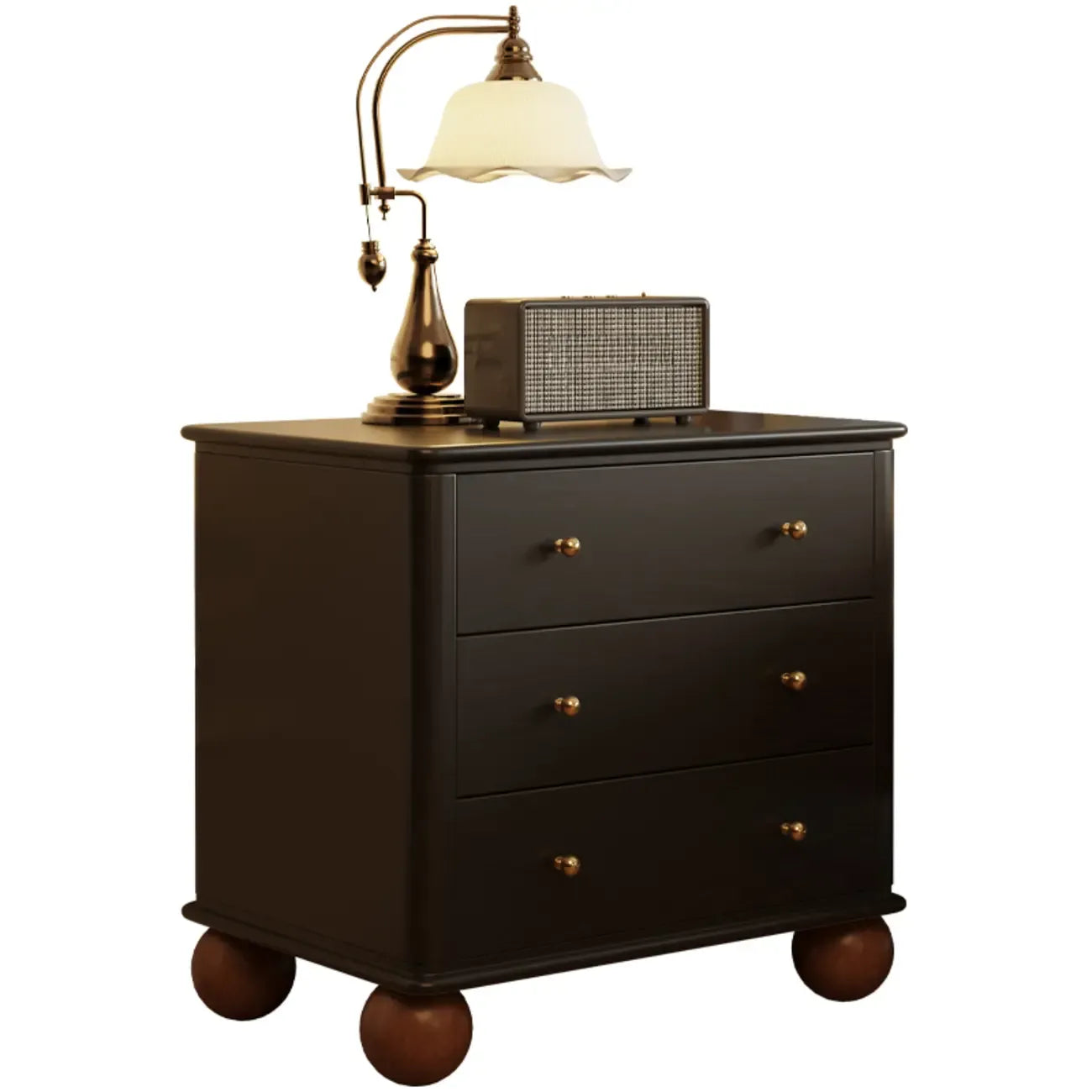 Table de chevet spacieuse à 3 tiroirs en bois noir avec rangement intégré