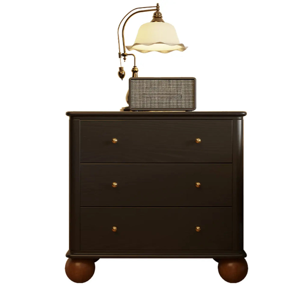 Table de chevet spacieuse à 3 tiroirs en bois noir avec rangement intégré