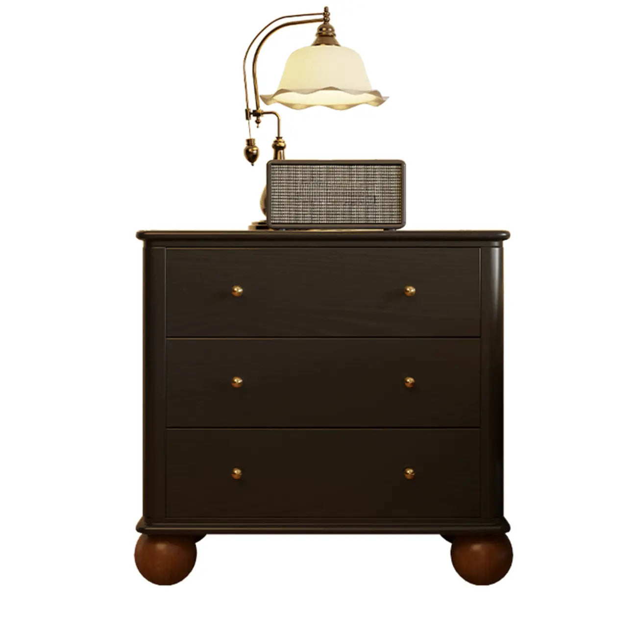 Table de chevet spacieuse à 3 tiroirs en bois noir avec rangement intégré