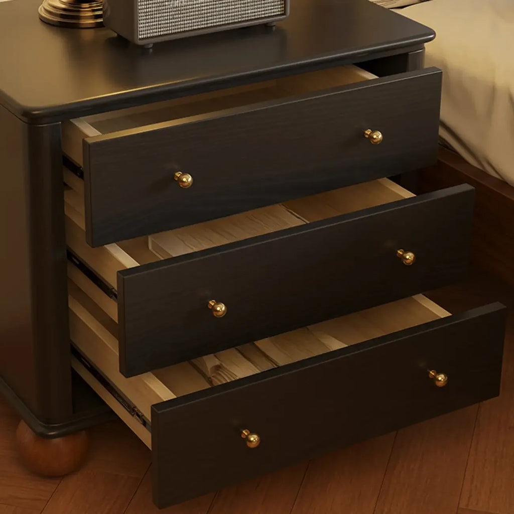 Table de chevet spacieuse à 3 tiroirs en bois noir avec rangement intégré