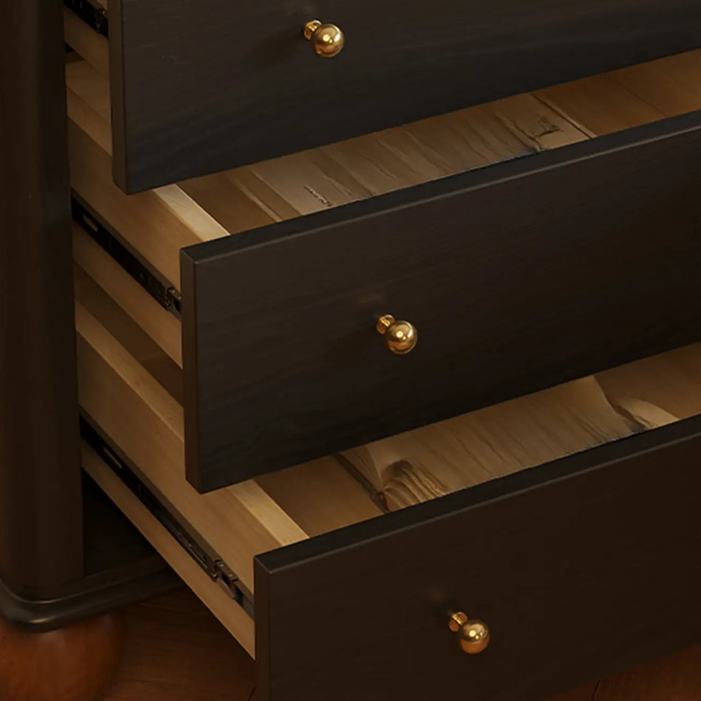 Table de chevet spacieuse à 3 tiroirs en bois noir avec rangement intégré
