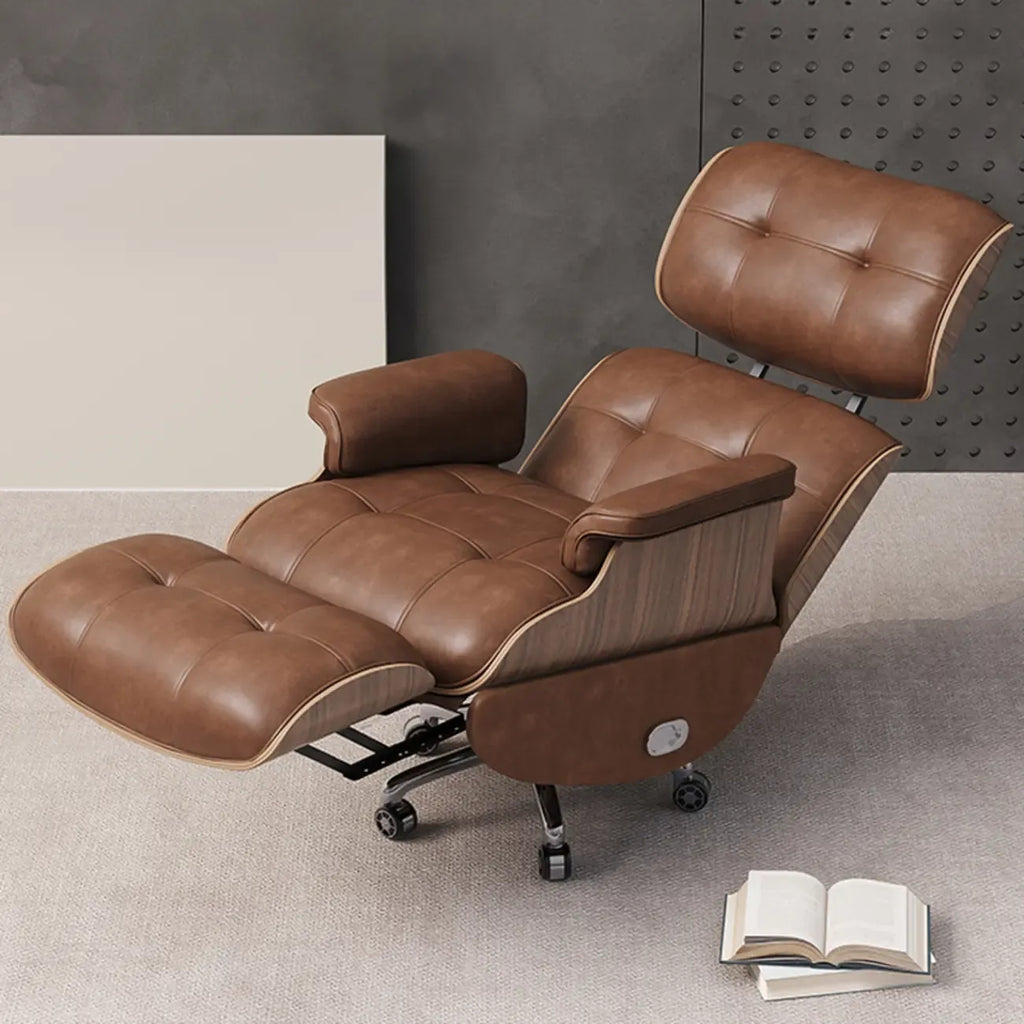 Fauteuil inclinable ergonomique pivotant en cuir marron capitonné avec massage