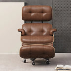 Fauteuil inclinable ergonomique pivotant en cuir marron capitonné avec massage