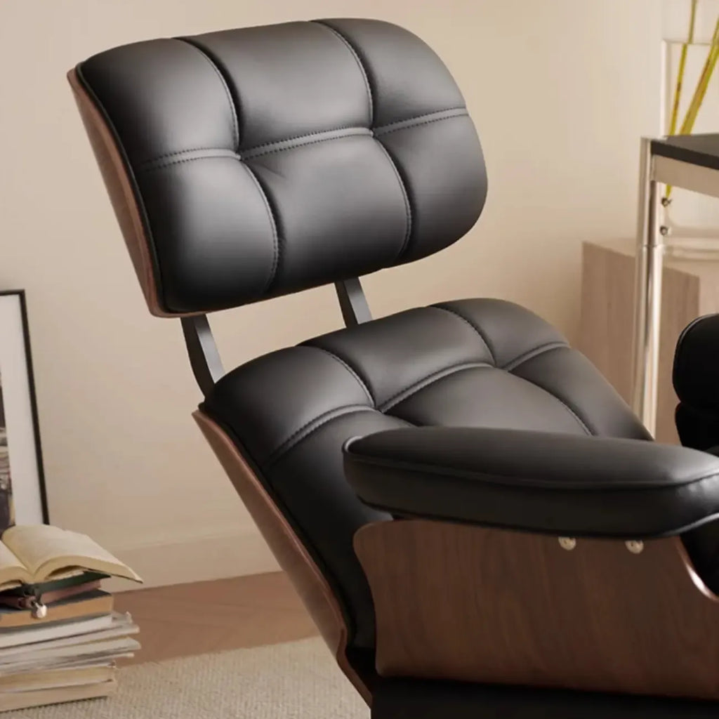Fauteuil inclinable ergonomique pivotant en cuir marron capitonné avec massage