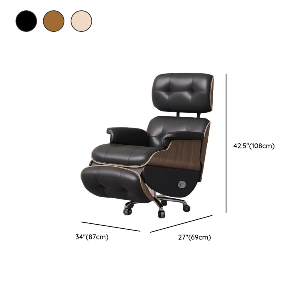 Fauteuil inclinable ergonomique pivotant en cuir marron capitonné avec massage