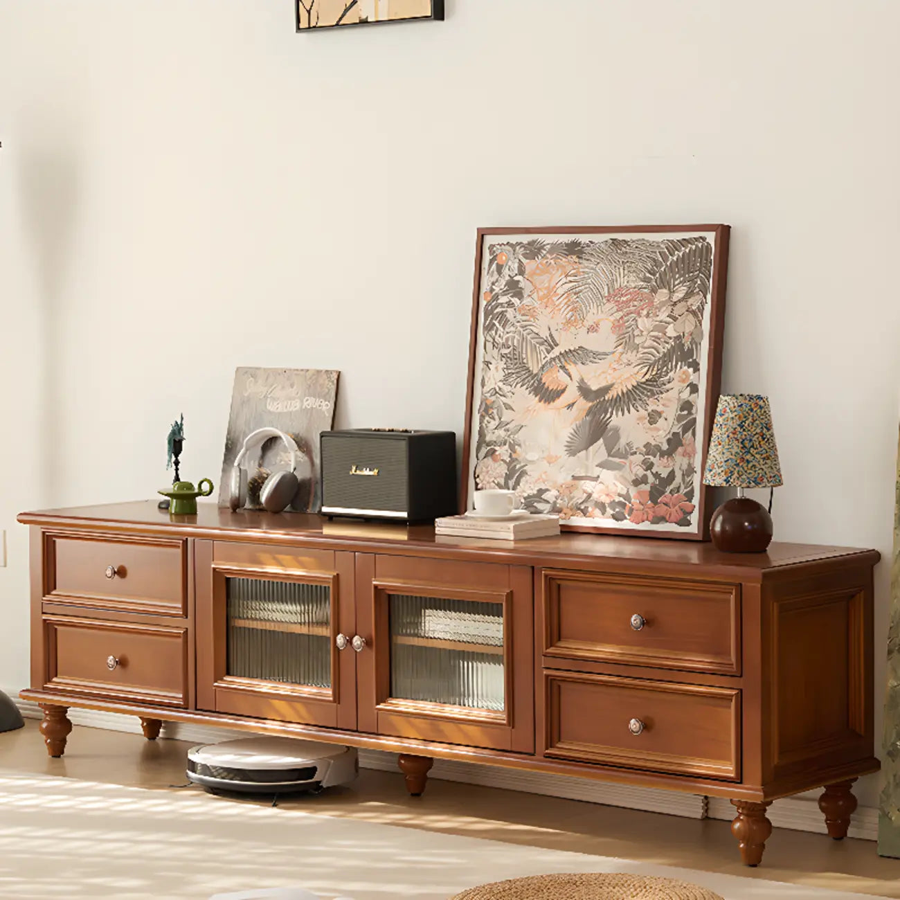 Commode vintage en bois de noyer avec meuble TV intégré