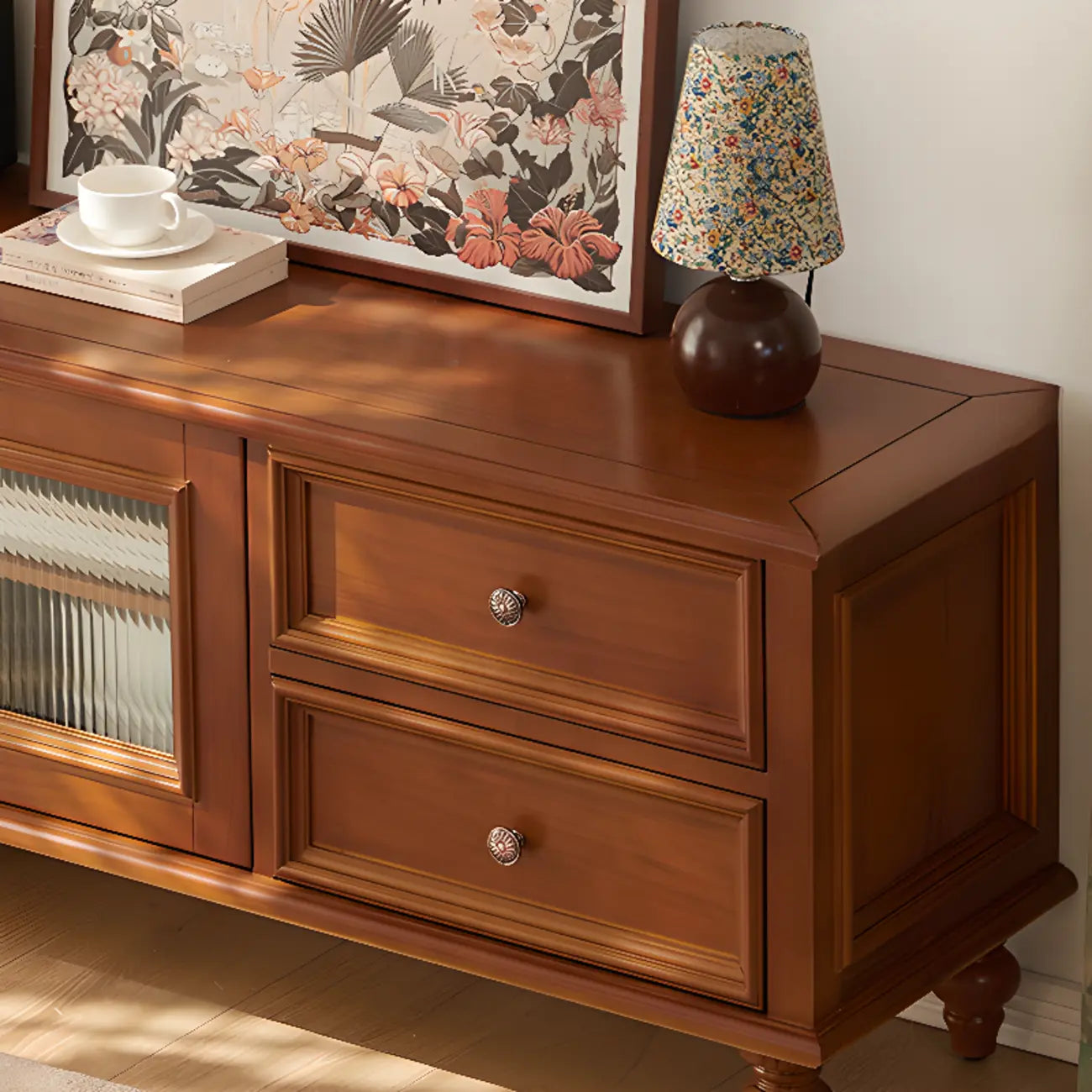 Commode vintage en bois de noyer avec meuble TV intégré