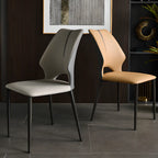 Chaise de salle à manger moderne sans accoudoirs, dossier ouvert, en similicuir.