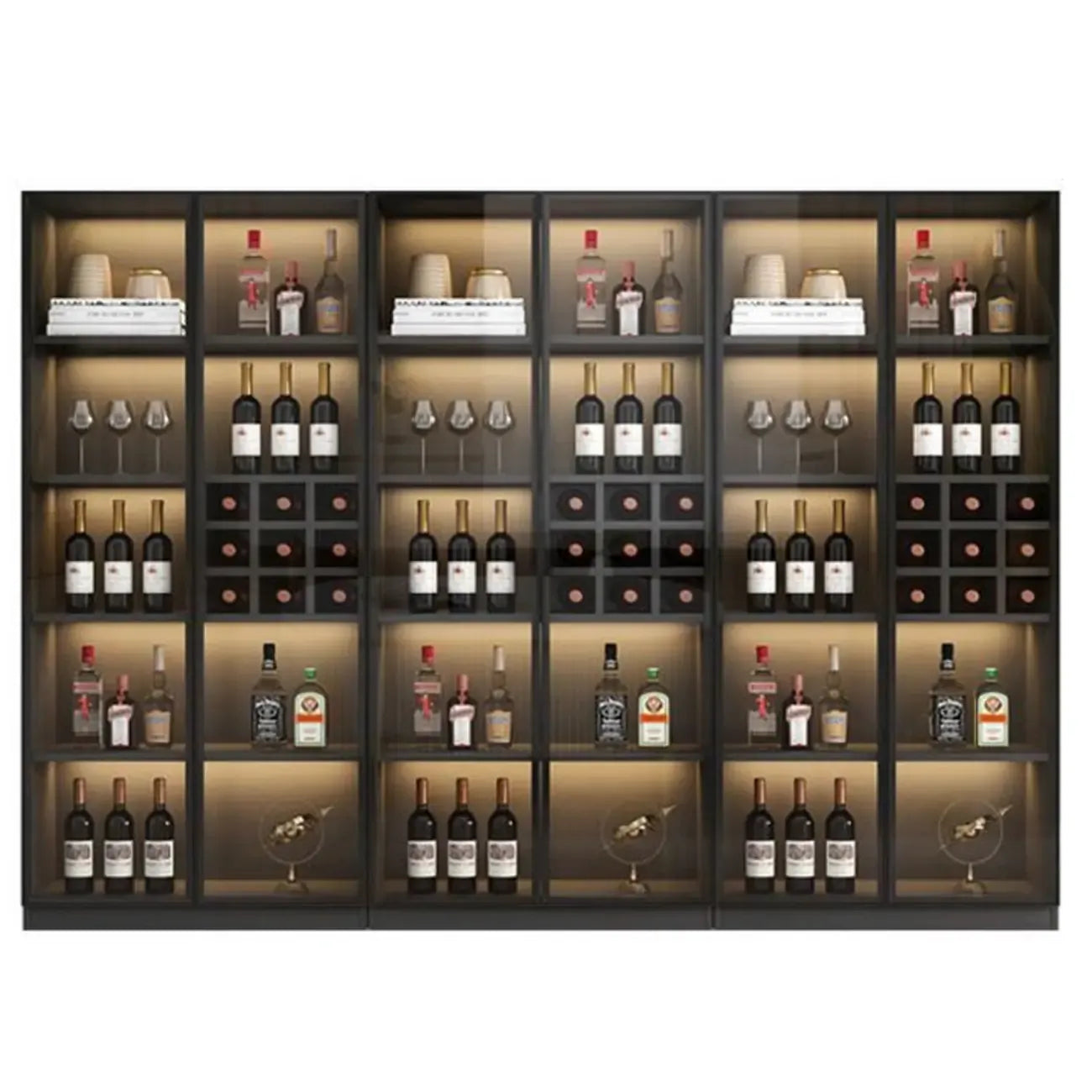 Armoire à vin autoportante en bois noir avec porte vitrée