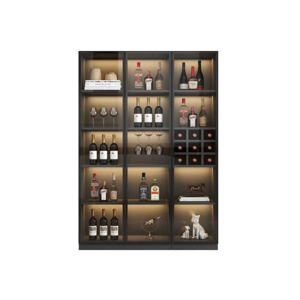 Armoire à vin autoportante en bois noir avec porte vitrée