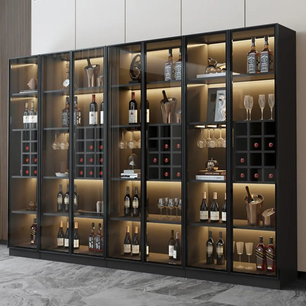 Armoire à vin autoportante en bois noir avec porte vitrée