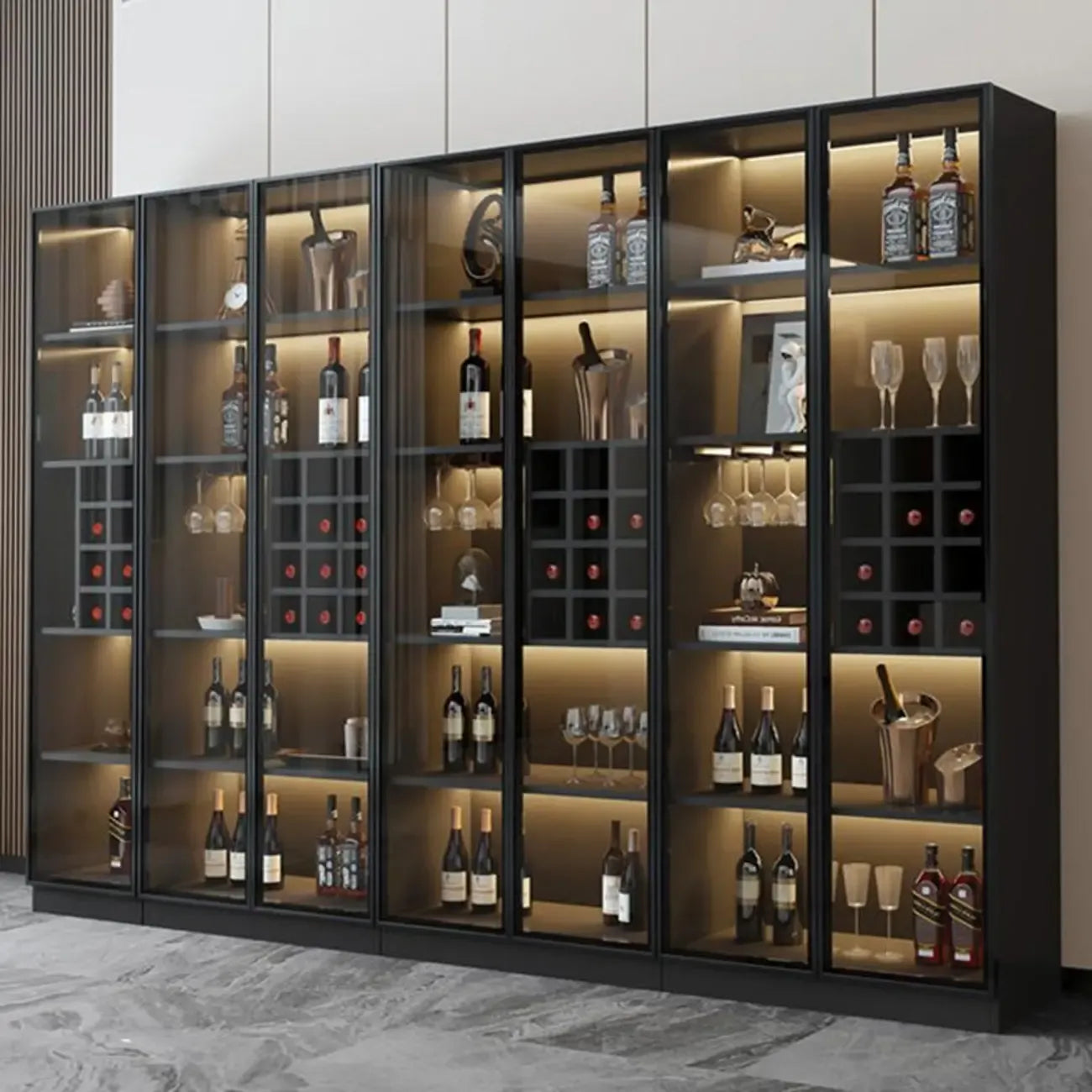 Armoire à vin autoportante en bois noir avec porte vitrée