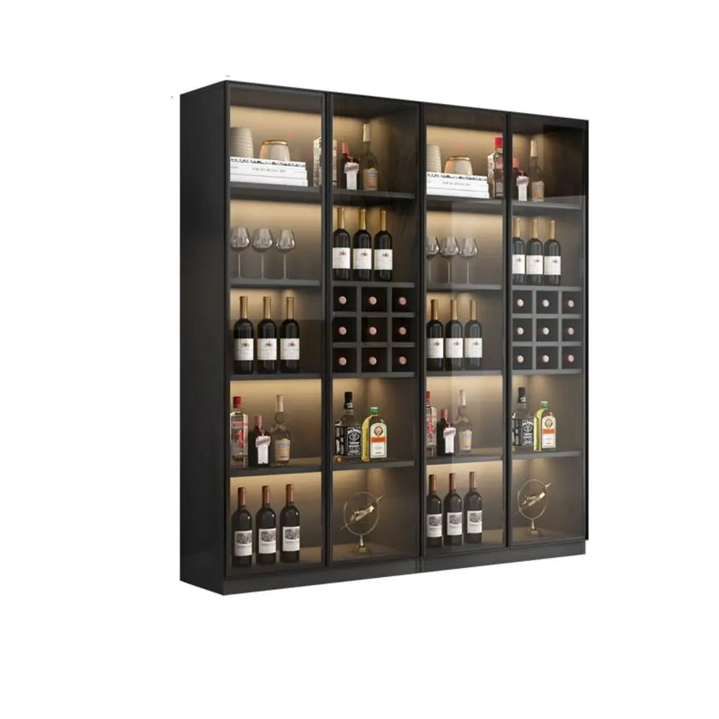 Armoire à vin autoportante en bois noir avec porte vitrée