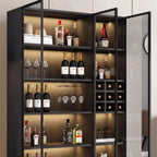 Armoire à vin autoportante en bois noir avec porte vitrée