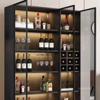 Armoire à vin autoportante en bois noir avec porte vitrée
