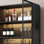 Armoire à vin autoportante en bois noir avec porte vitrée