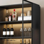 Armoire à vin autoportante en bois noir avec porte vitrée