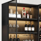 Armoire à vin autoportante en bois noir avec porte vitrée