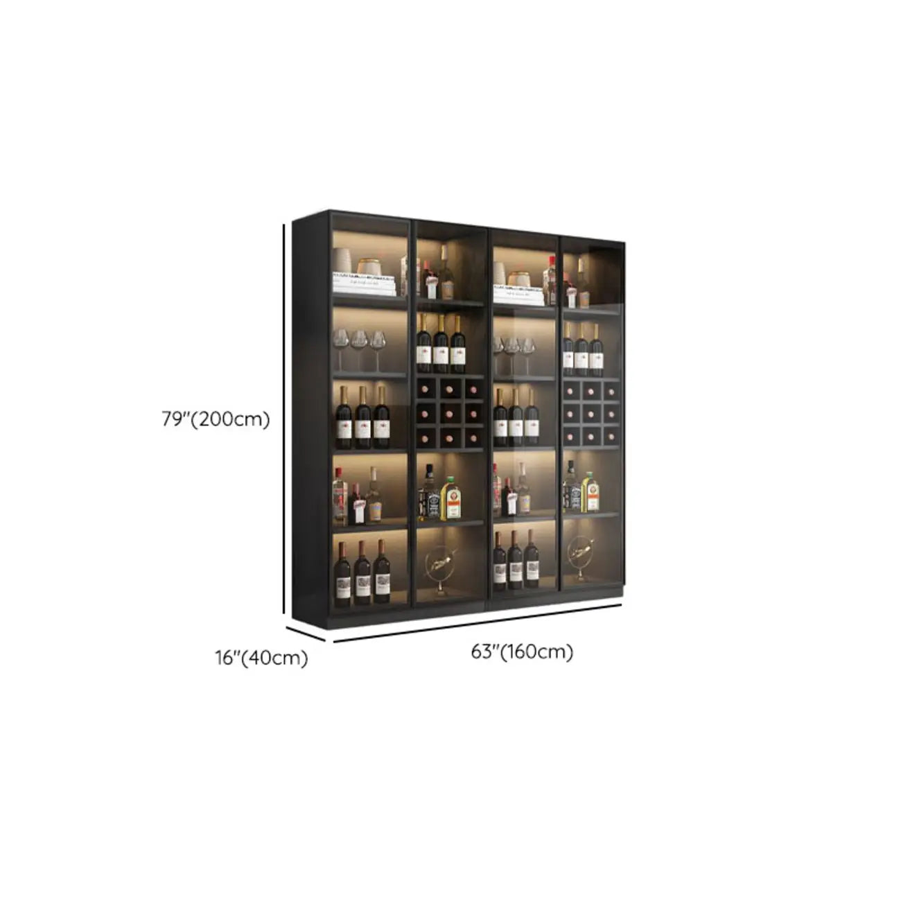 Armoire à vin autoportante en bois noir avec porte vitrée