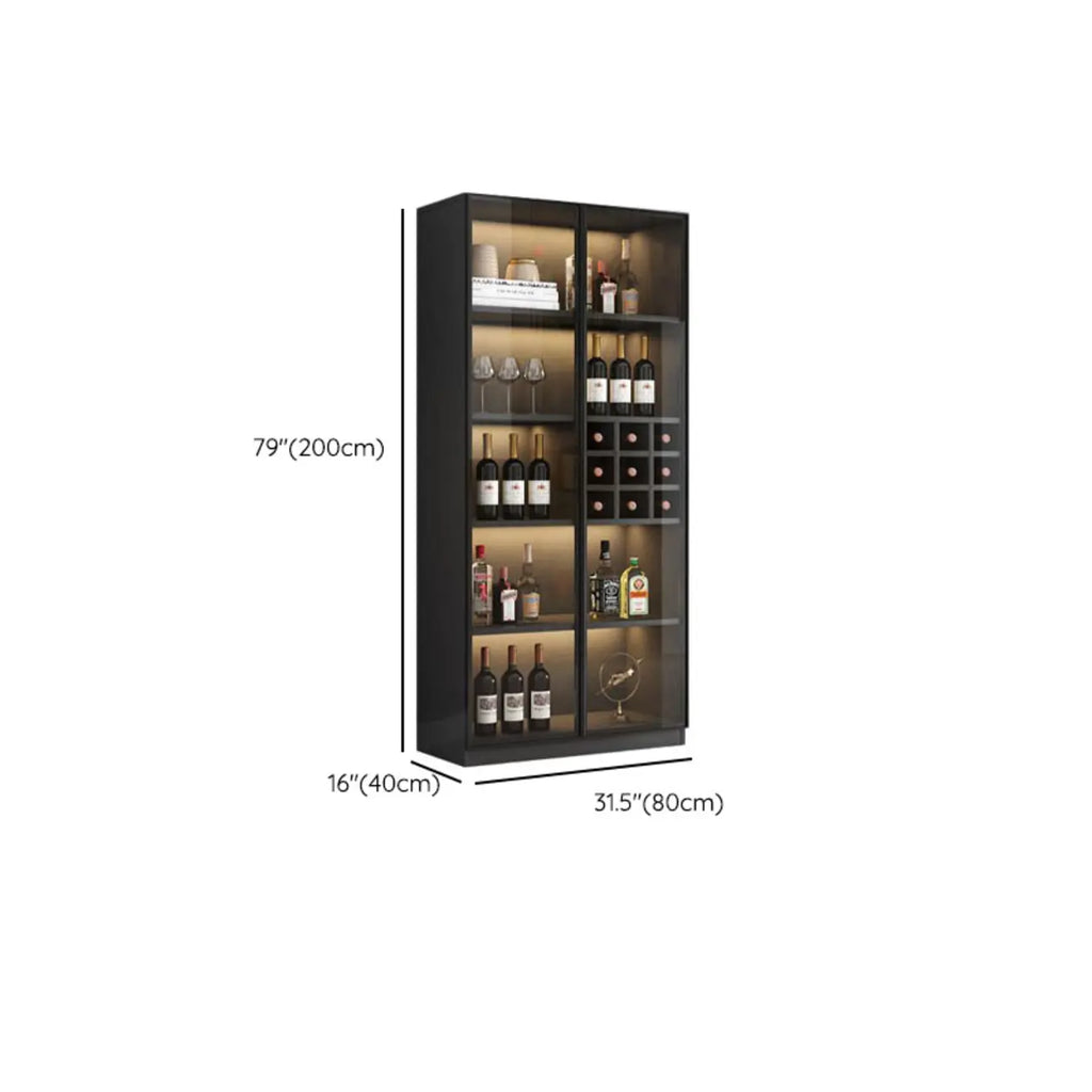 Armoire à vin autoportante en bois noir avec porte vitrée
