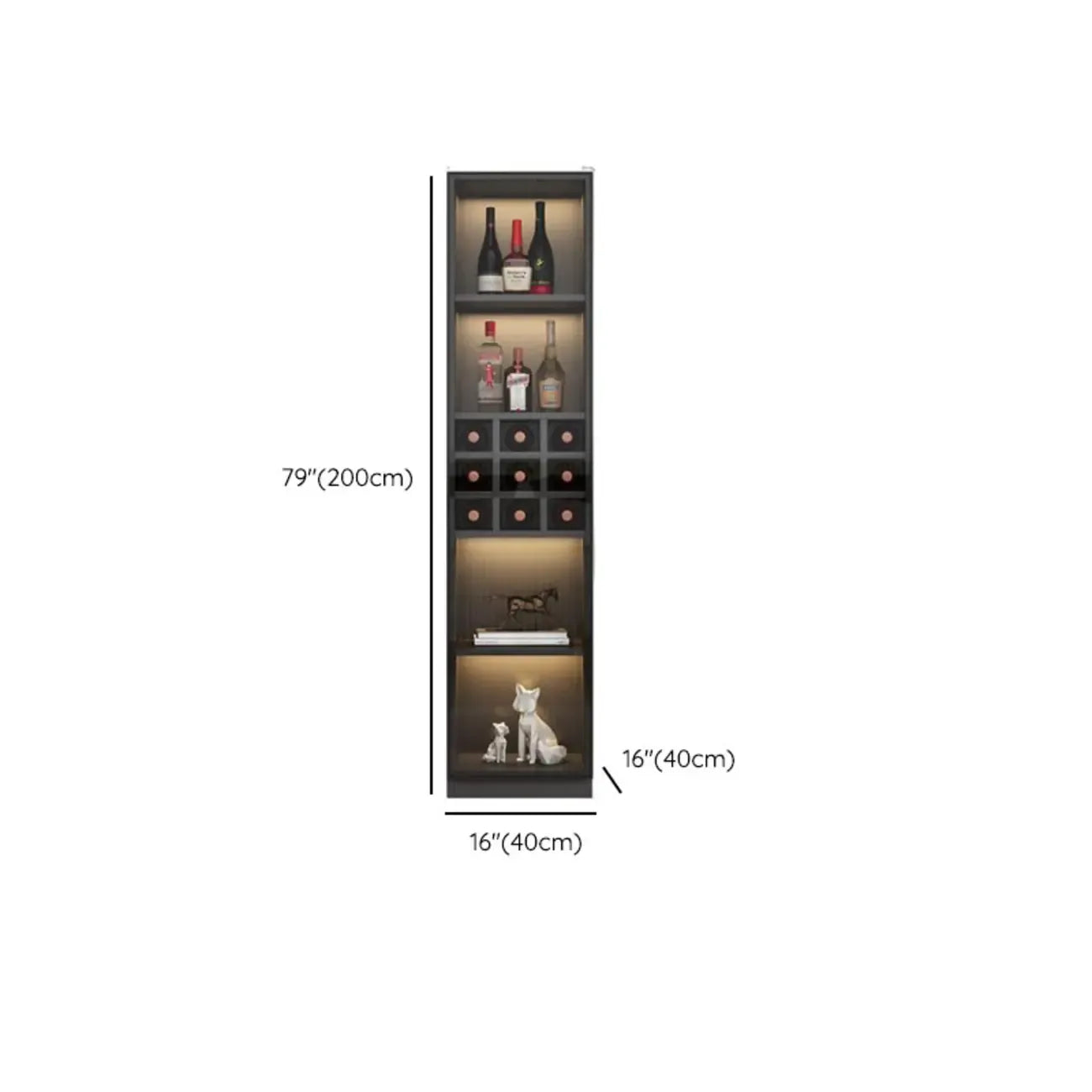 Armoire à vin autoportante en bois noir avec porte vitrée