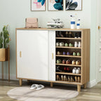 Meuble à chaussures indépendant et spacieux à six niveaux avec porte coulissante en bois