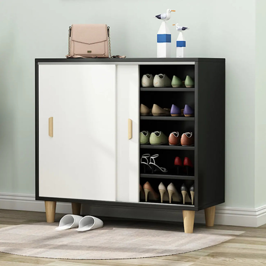 Meuble à chaussures indépendant et spacieux à six niveaux avec porte coulissante en bois
