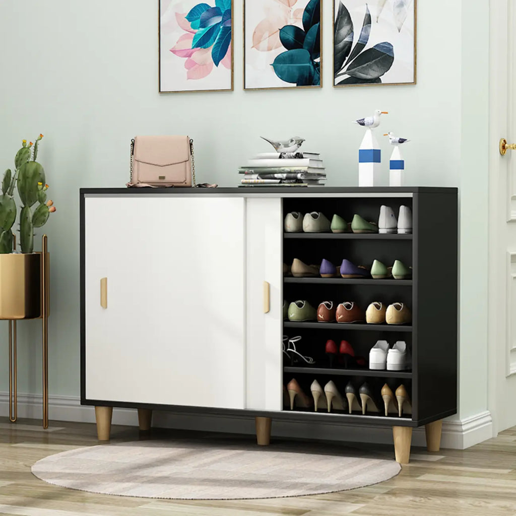 Meuble à chaussures indépendant et spacieux à six niveaux avec porte coulissante en bois