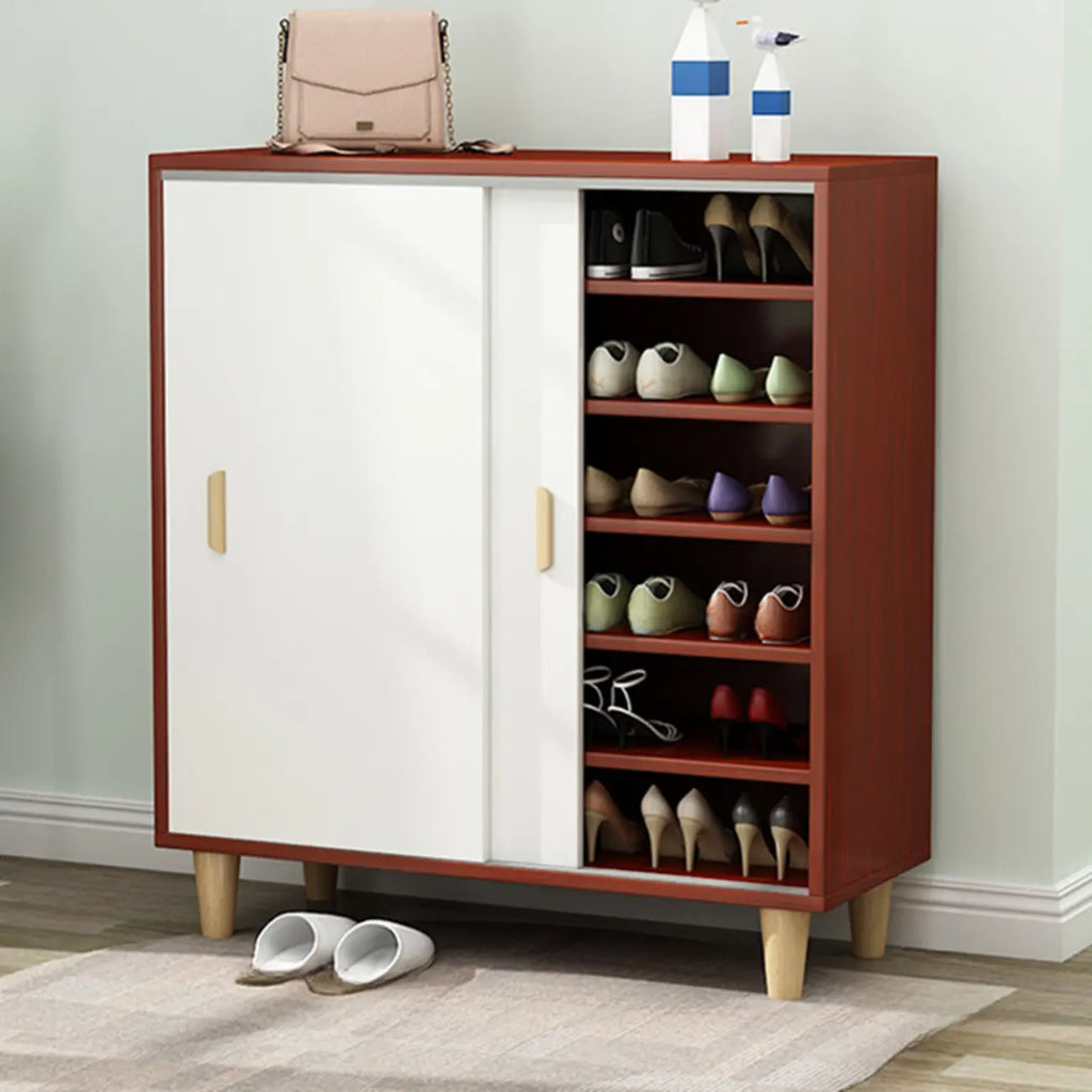 Meuble à chaussures indépendant et spacieux à six niveaux avec porte coulissante en bois