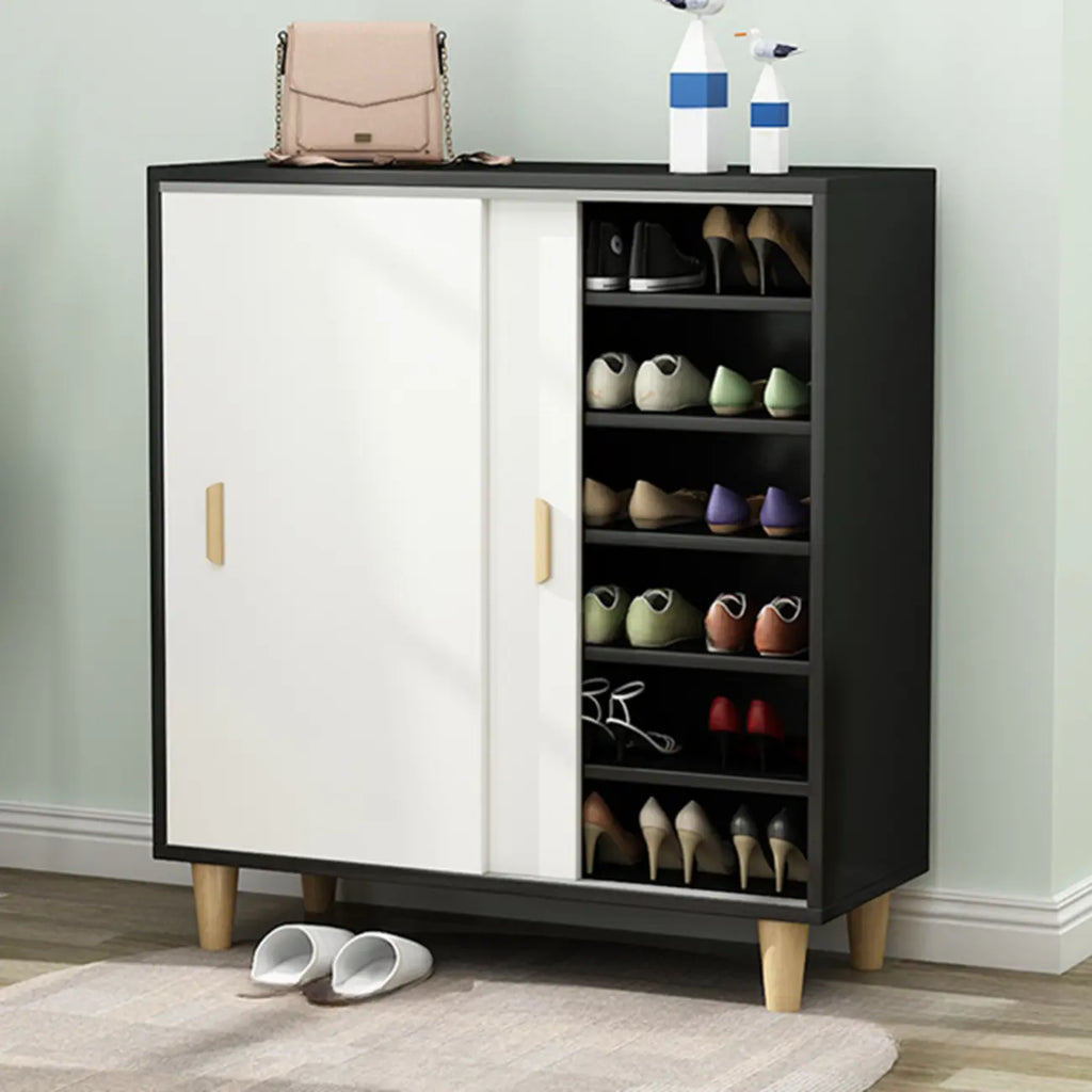 Meuble à chaussures indépendant et spacieux à six niveaux avec porte coulissante en bois