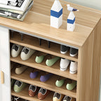 Meuble à chaussures indépendant et spacieux à six niveaux avec porte coulissante en bois