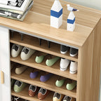 Meuble à chaussures indépendant et spacieux à six niveaux avec porte coulissante en bois
