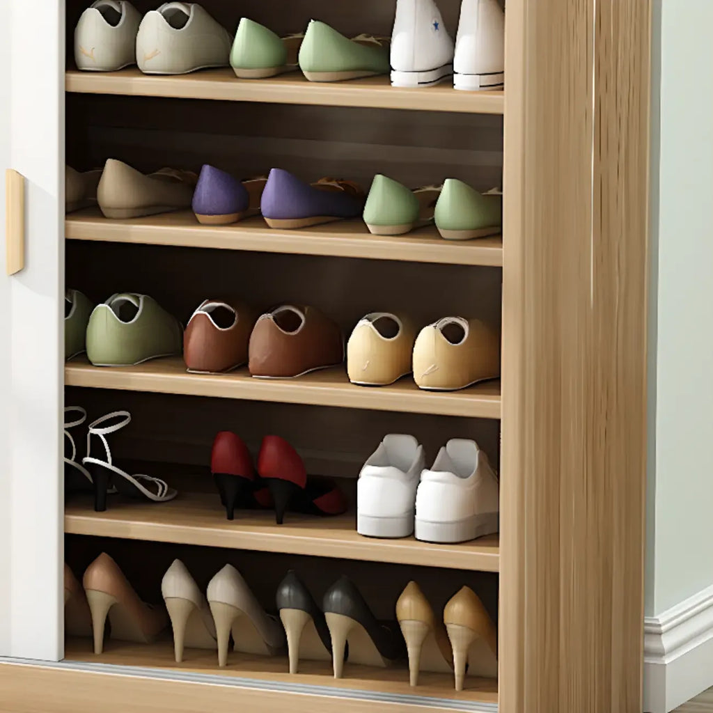 Meuble à chaussures indépendant et spacieux à six niveaux avec porte coulissante en bois