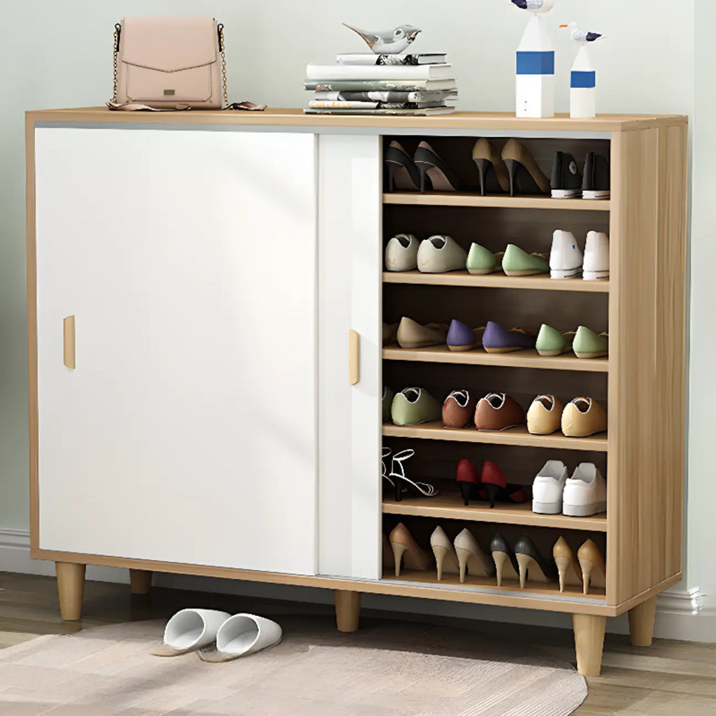 Meuble à chaussures indépendant et spacieux à six niveaux avec porte coulissante en bois