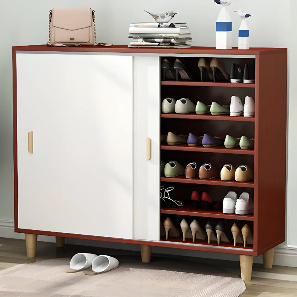 Meuble à chaussures indépendant et spacieux à six niveaux avec porte coulissante en bois
