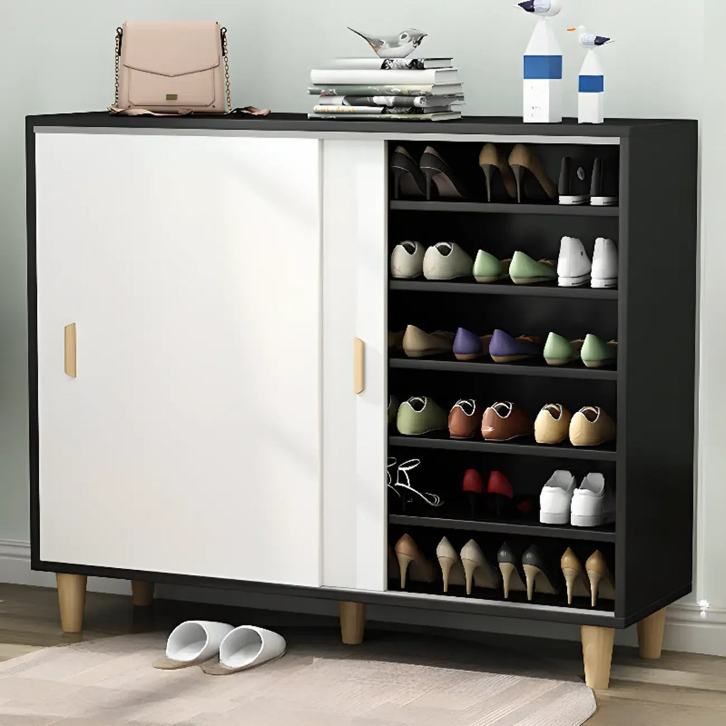 Meuble à chaussures indépendant et spacieux à six niveaux avec porte coulissante en bois