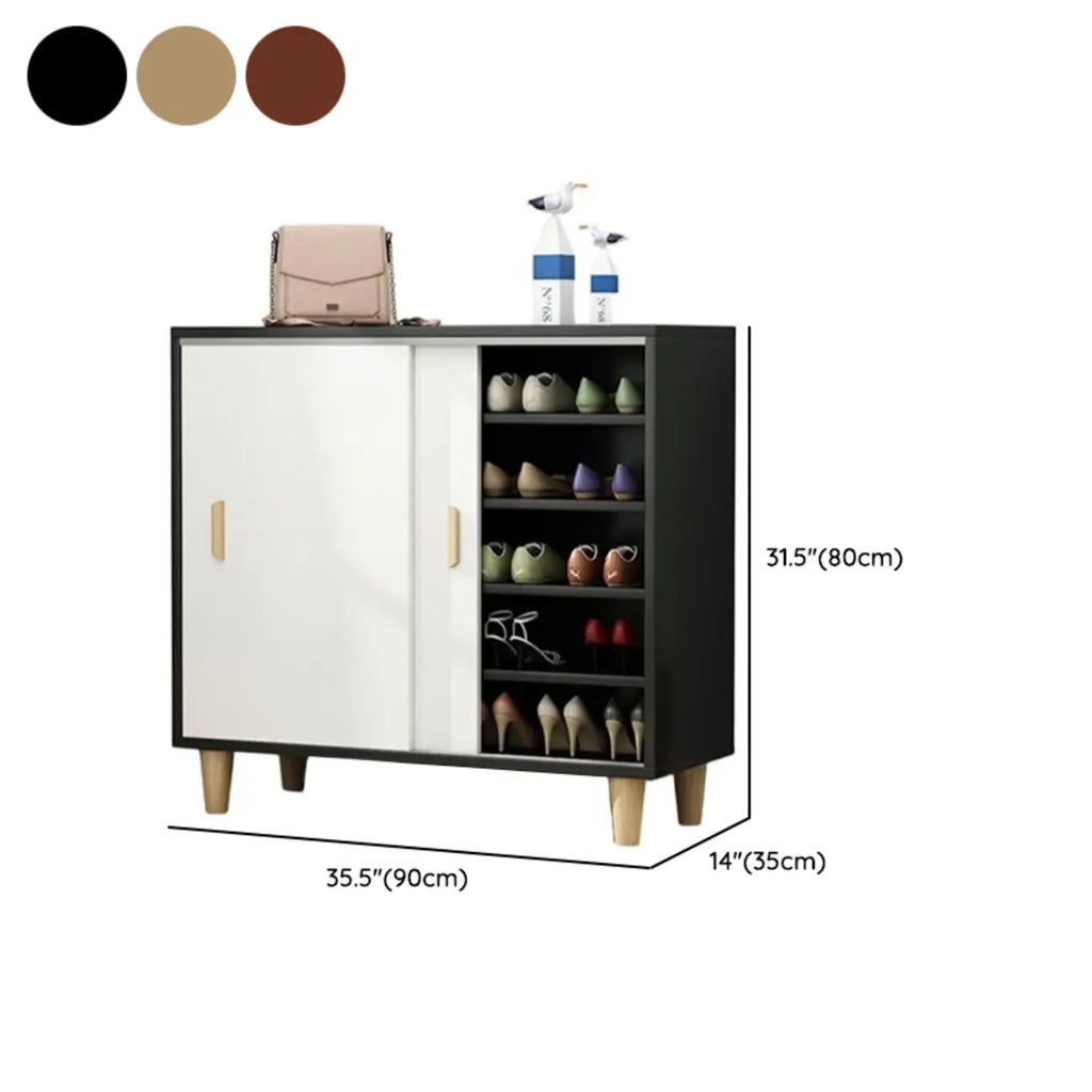 Meuble à chaussures indépendant et spacieux à six niveaux avec porte coulissante en bois
